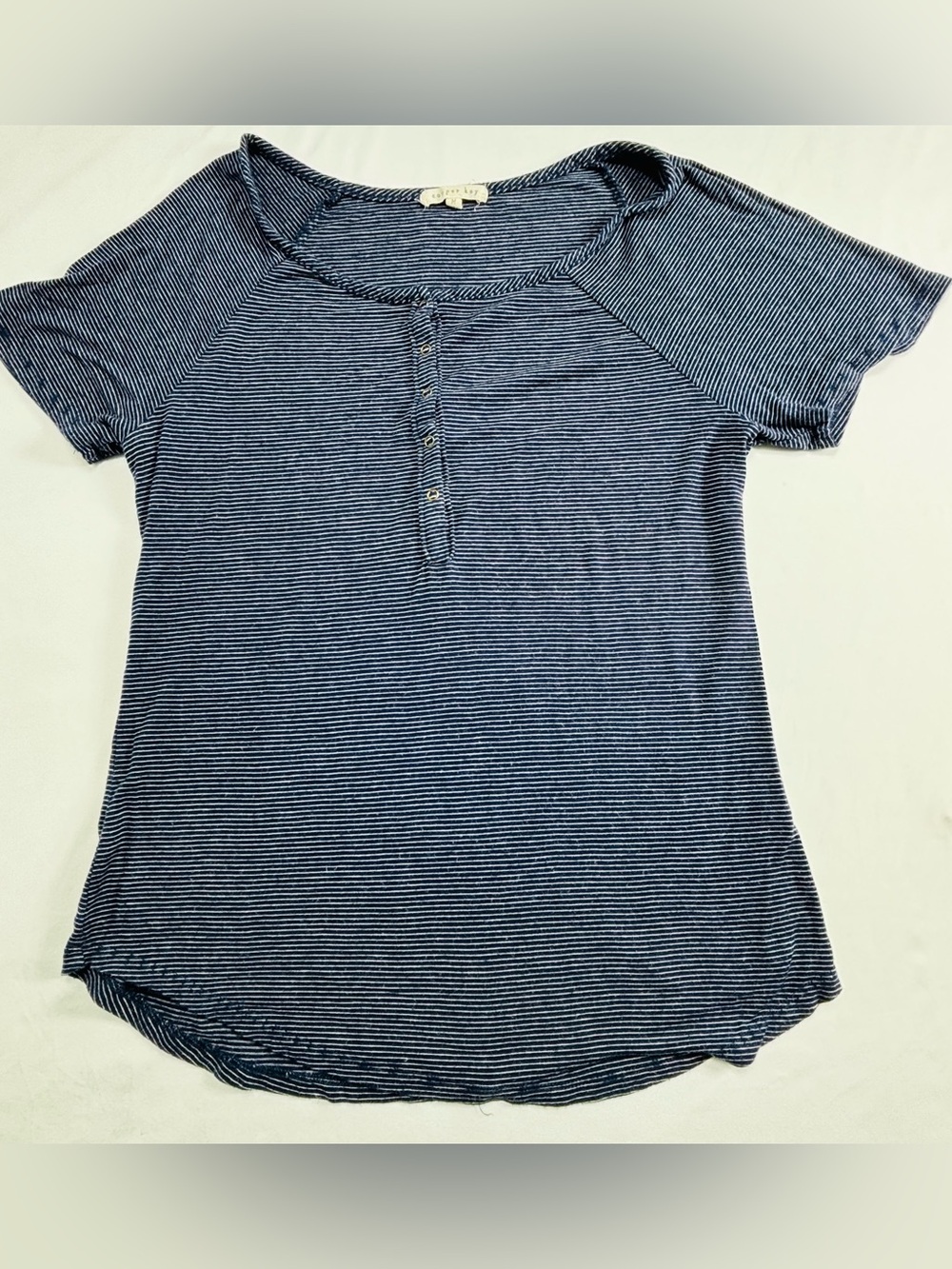 Copper Key Navy and White Striped Henley Short Sleeve Tee W634